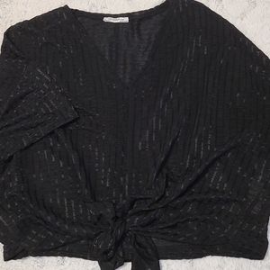 Black front tie blouse